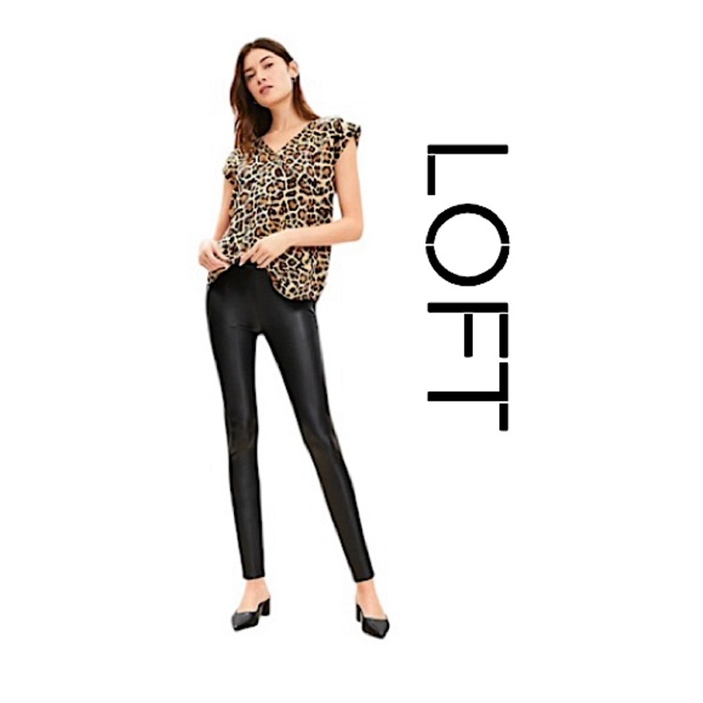 LOFT Black Faux Leather High Waisted Fully Lined Leggings Women’s Size MP EUC!